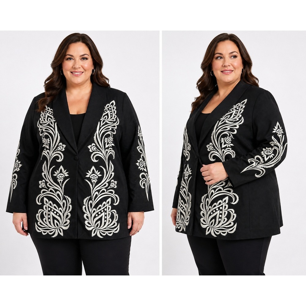 Bob Mackie Wearable Art Black White Embroidered Blazer Jacket Plus Size 2X